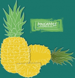 pineapple advertisement yellow slice icon handdrawn design