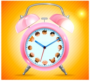 pink alarm clock realistic illustration