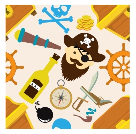 pirate icons design elements with colors symbols