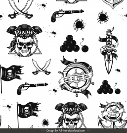 pirate pattern template black white retro emblem sketch