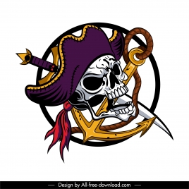 pirate skull icon anchor rope sword decor