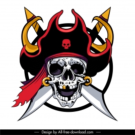pirate skull icon scary face sketch swords decor