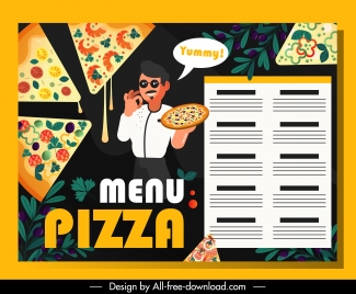 pizza menu template pie cook decor dark design