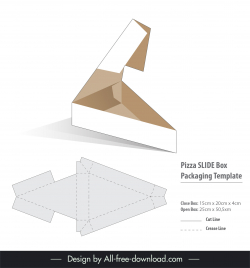 pizza slide box packaging template 3d outline