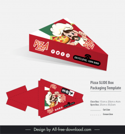 pizza slide box packaging template chef decor 3d sketch