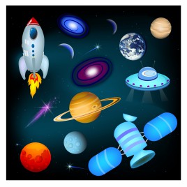 Planets, Space Ships, and Stars Icon Set