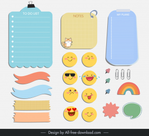 planner sticker notepad design elements cute emoticon papercut shapes