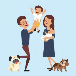 playful family drawing colored cartoon decor