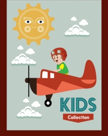 playful kid background pilot icon cartoon design