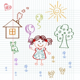 playful little girl drawing colored handdrawn draft