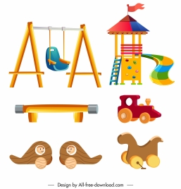 playground icons swing slide teeter toys sketch