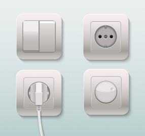 plugs sockets and switches realistic vector illustration
