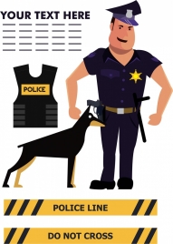 police design elements man dog tools icons