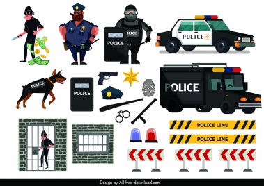 police work design elements cartoon characters objects sektch