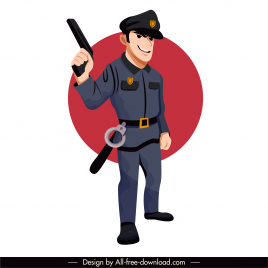 policeman icon colored cartoon character sketch