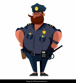 policeman icon standing gesture cartoon character sketch