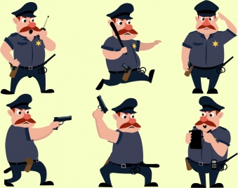 policeman icons collection various gestures cartoon design