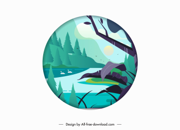 pond view background bright colored sketch circle isolation