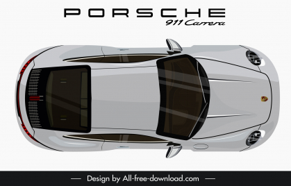 porsche 911 car model advertising template modern shiny top view sketch