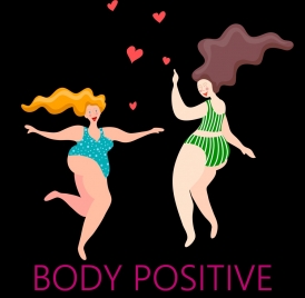 positive lifestyle banner happy fat body women icon