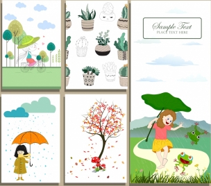 postcard cover templates childhood season plants icons