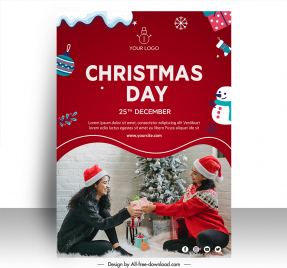 poster christmas day template dynamic realistic women giving gifts sketch xmas elements decor