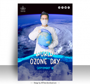 poster international day for the preservation of the ozone layer template man holding globe outer space sketch modern realistic design