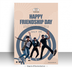 poster international day of friendship template dynamic excited men sketch dynamic realistic design