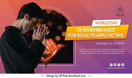 poster international day of remembrance for road traffic victims template man praying sketch realistic design bokeh light decor