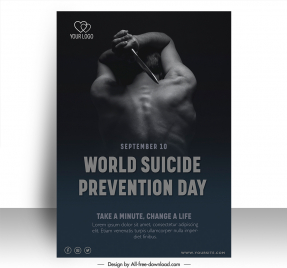 poster international world suicide prevention day template dark retro design man knife sketch