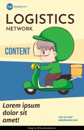 poster logistics network advertising template cute cartoon design cute boy ridding scooter sketch