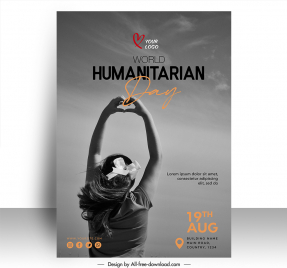 poster world humanitarian day template girl posing with heart symbols sketch