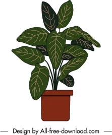 potted houseplant icon flat retro handdrawn sketch
