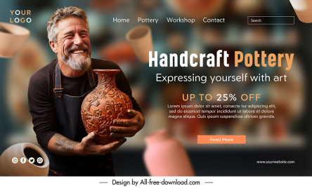 pottery discount landing page template dynamic excited man