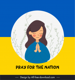 pray for the nation ukraine poster national flag element girl mediation cartoon sketch