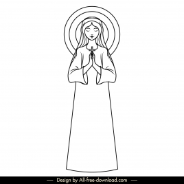 praying sister icon black white handdrawn cartoon character outline