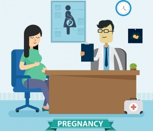 pregnancy drawing doctor pregnant woman icons colored cartoon