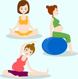 pregnant icons exercising gestures cartoon characters
