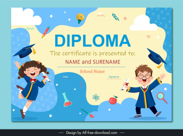 preschool diploma certificate template dynamic school children school elements