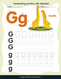 preschool education handwriting practice template alphabet letter tracing g cute giraffes outline