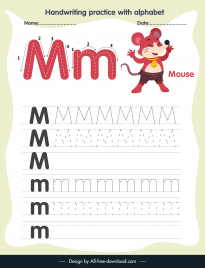 preschool education handwriting practice template alphabet letter tracing m cute mouse sketch