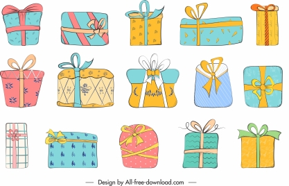 present box icons collection colorful flat classic sketch