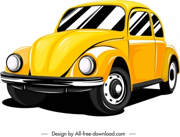 private car icon classical model yellow sketch