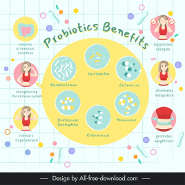 probiotic infographic template flat circles woman medical elements