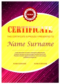 product quality assurance certificate with violet background