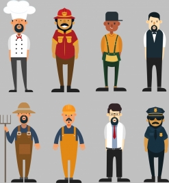 profession icons collection male cartoon characters