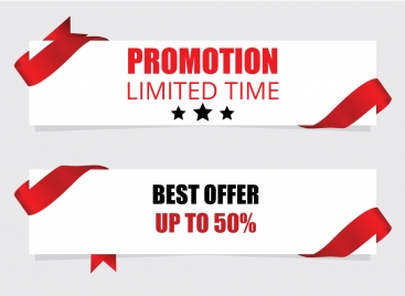 promotion banner with red ribbon