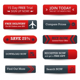 promotion buttons set illustration in red and black