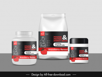 protein powder strawberry flavour drink packaging template elegant contrast