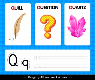 q alphabet learning banner quill question quartz shapes